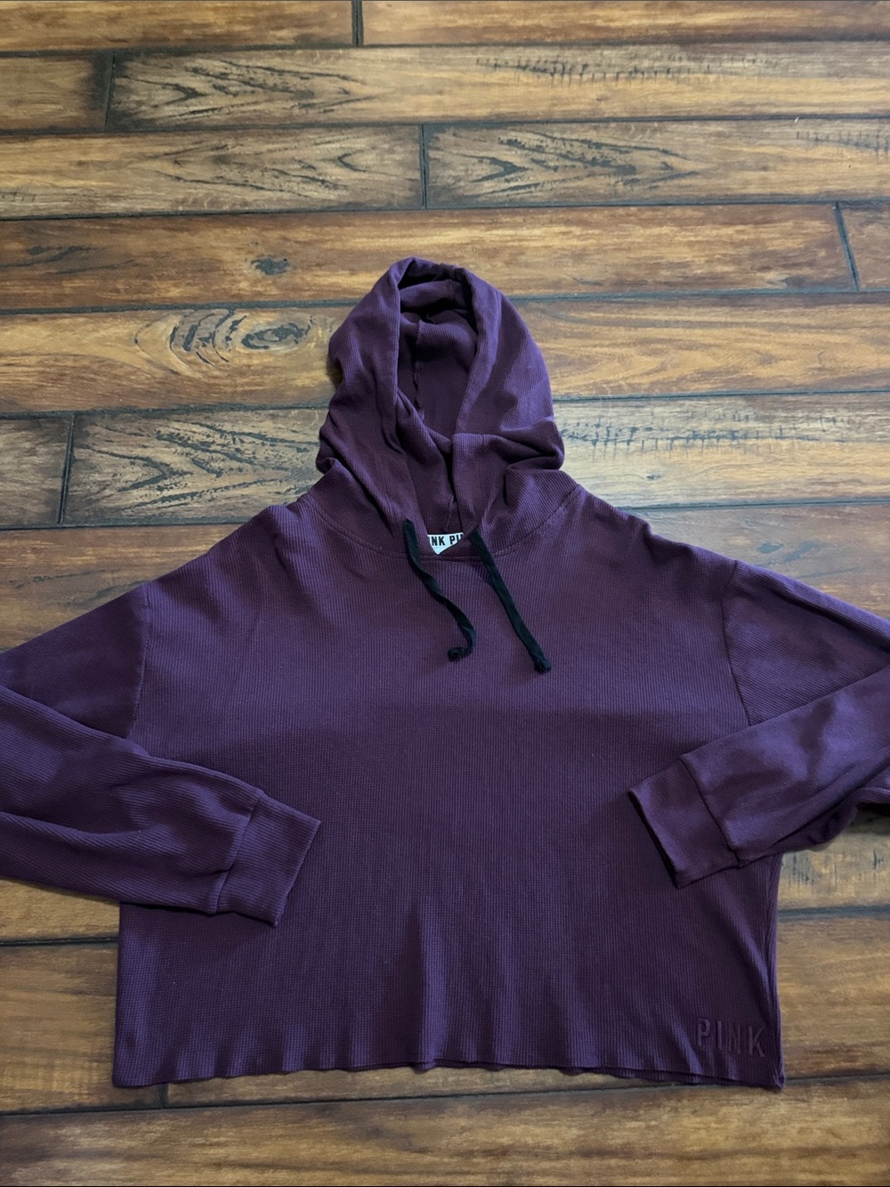 PINK Victoria's Secret Slightly Cropped Waffle Hoodie in Plum